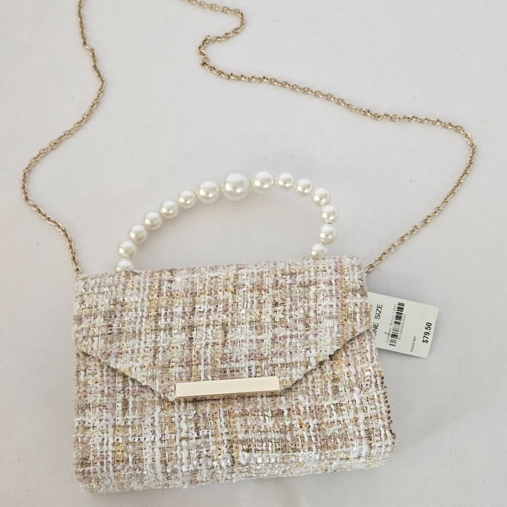 INC INTERNATIONAL CONCEPTS Faux-Pearl Handle Tweed Satchel Plaid